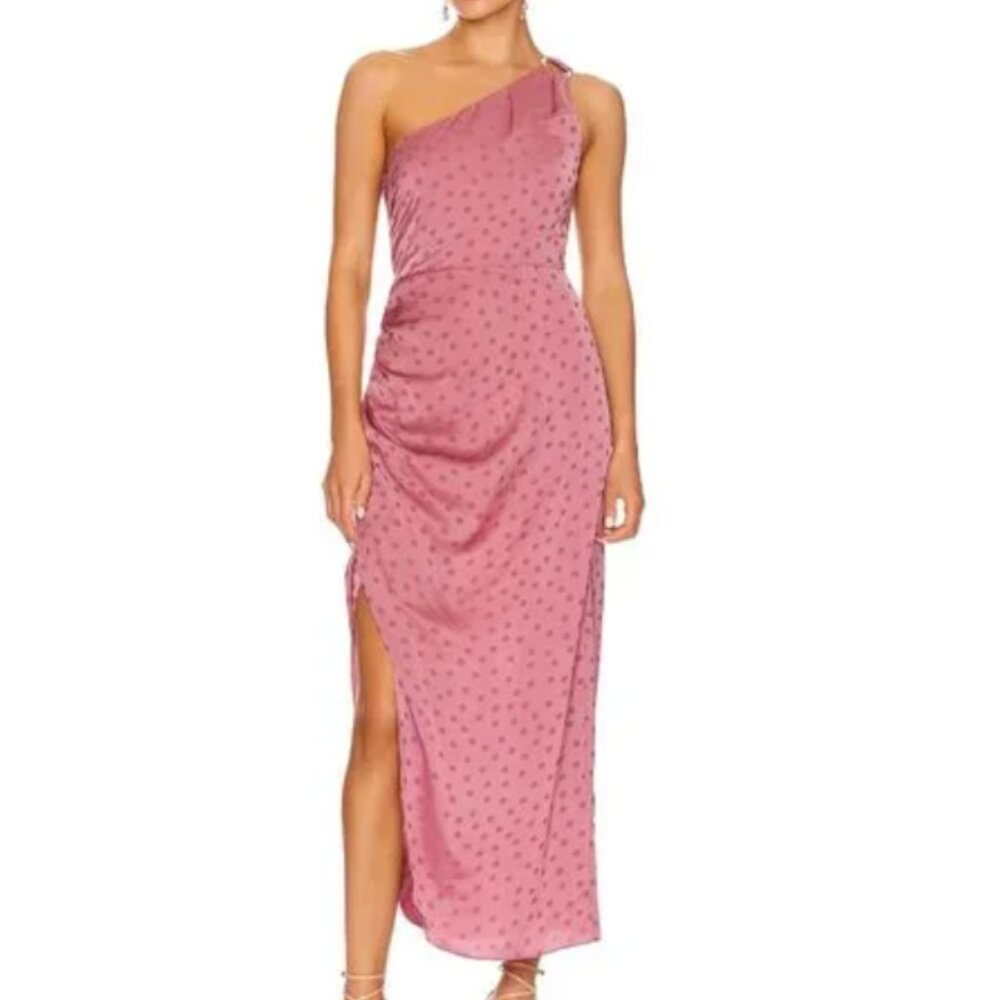 Favorite Daughter One Shoulder Midi Polka Dot Dress
